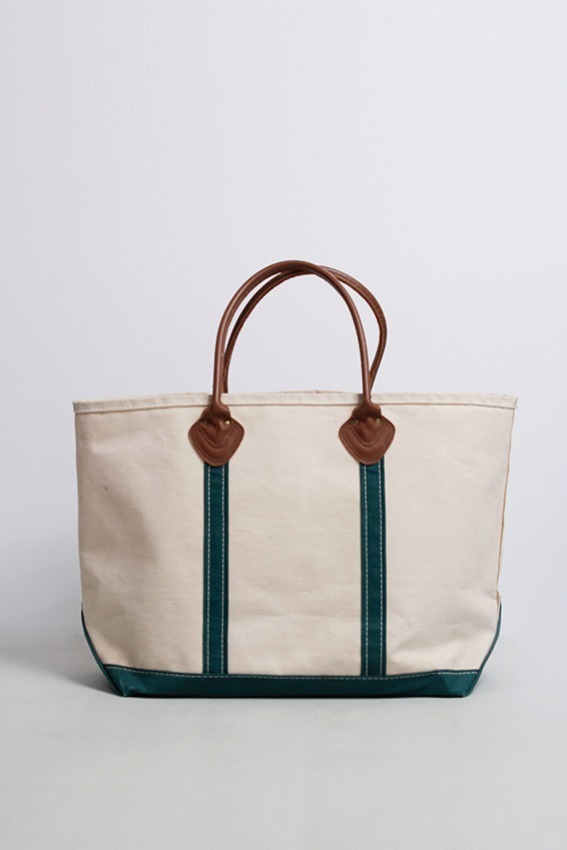 [Deadstock] 1980s L.L.Bean Boat  and Tote Bag with Full-Grain Leather Handles (Green Trim)